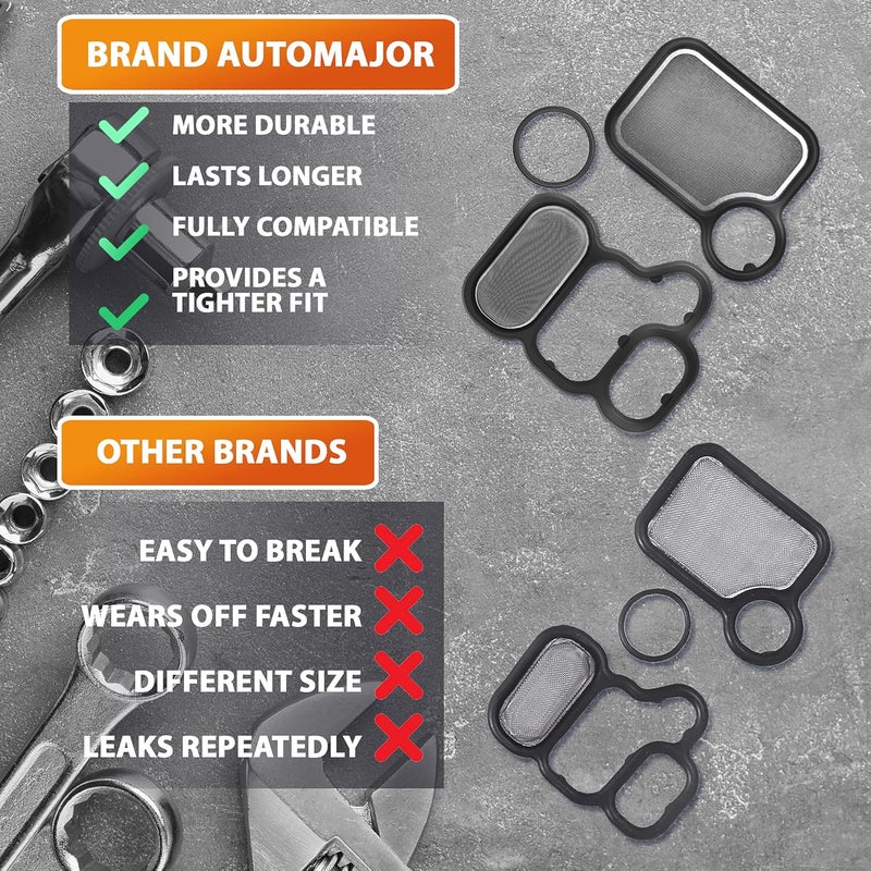 AUTOMAJOR Head Cylinder Solenoid Valve Gasket Set Replacement for Honda/Acura Accord Civic CR-V Element Fit RSX TSX RDX 2002-2012 1.5L 2.0L 2.4L 3.0L Set 15815-RAA-A02 15845-RAA-A01 91319-PAA-A01 by - Image 5